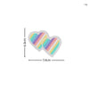 A set of two heart-shaped embroidered patches featuring vertical stripes of pastel colors.