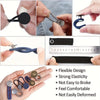 A collection of metal waistbands and extenders demonstrating flexible design and strong elasticity.