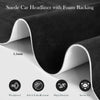 A close-up of a black suede car headliner fabric rolled to show its thickness and features like windproof, fade-resistant, el