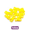 A pile of yellow adjustable plastic paracord buckle bracelets.