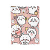 A pink flannel throw blanket featuring a repeating pattern of cute Chiikawa cartoon characters.