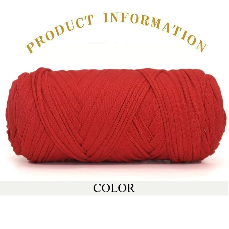 A tightly wound ball of bright red thick polyester blended yarn for crafting.
