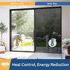 Comparison of a window without film and with film showing heat control and energy reduction features.