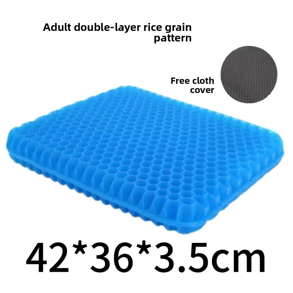 Blue double-layer rice grain pattern seat cushion with a gray cloth cover
