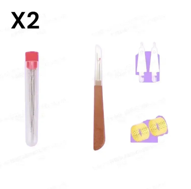 Two precision hand sewing kits with steel needles and colored thread shown side by side.