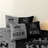 A black and white crown print couple duvet set featuring 'I'm his queen' and 'I'm her king' text on microfiber bedding.