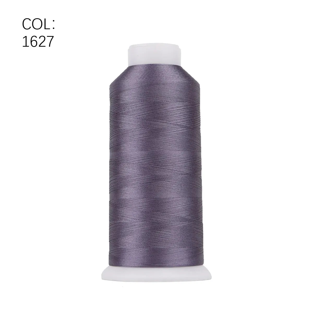 A roll of purple polyester embroidery thread with a white core.