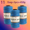 Three spools of Hollow yarn, blue in color, packaged as 1 bag equals 3 pieces and weighs 450g.