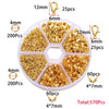 Bulk jewelry making kit featuring various gold-colored lobster clasp findings in different quantities and sizes.