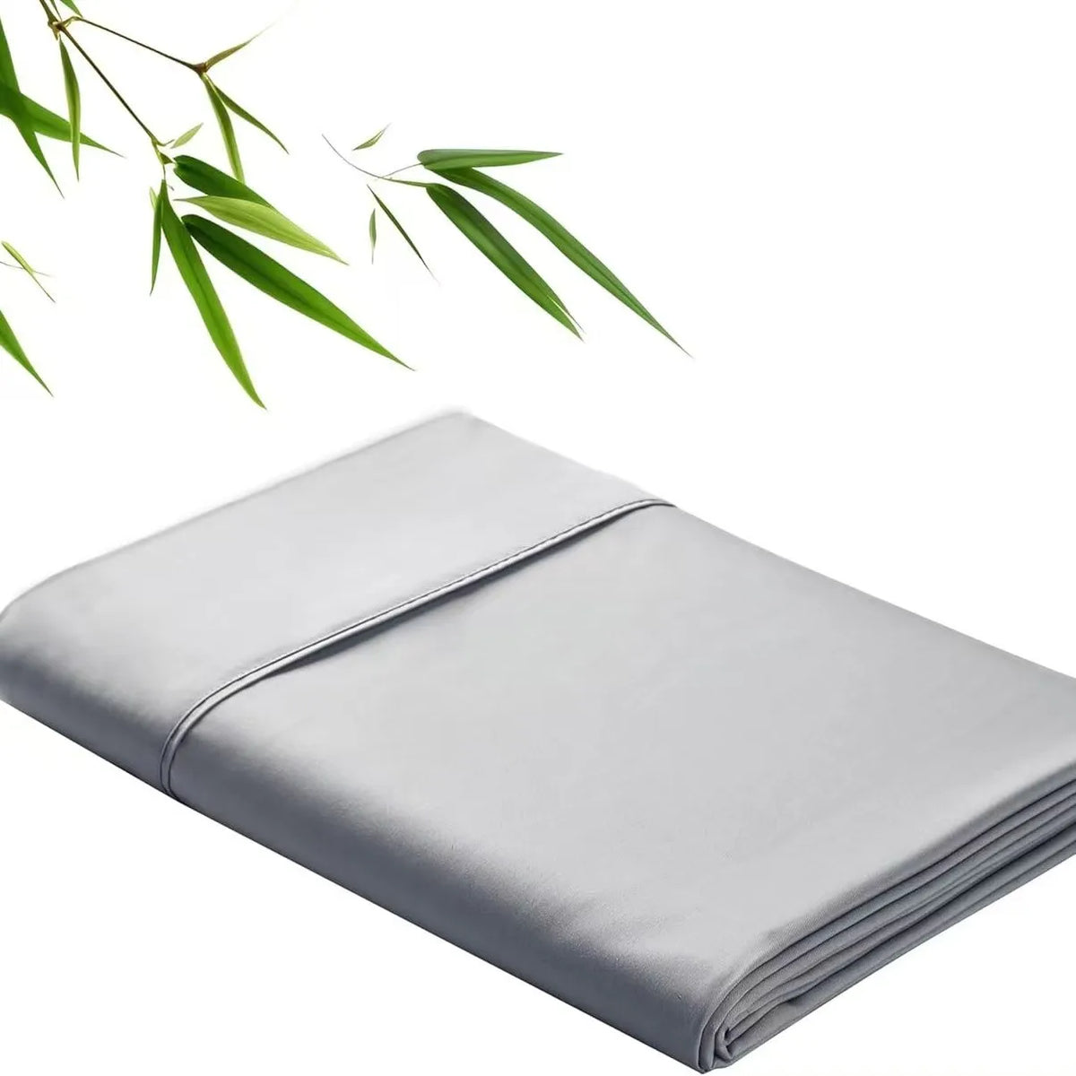 A smooth, light gray bamboo fiber flat bed sheet folded neatly with a stitched edge.
