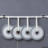 Silver curtain rod brackets with white cord and 2.5kg capacity hanging on a white rod.