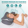 A woman sleeping comfortably on a gray ergonomic neck pillow designed for support and pain relief.