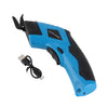 A blue and black cordless electric scissors tool for cutting fabric, carpet, or leather.