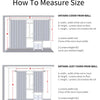 Diagram showing how to measure size for curtains covering from wall and just covering from wall.