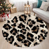 Circular leopard print anti-slip door mat rug with black and brown spots on a light background