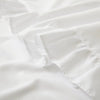 White ruffled envelope closure pillow covers laid out on a white surface.