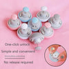 A set of six light blue and pink non-slip clips used for securing duvet covers.