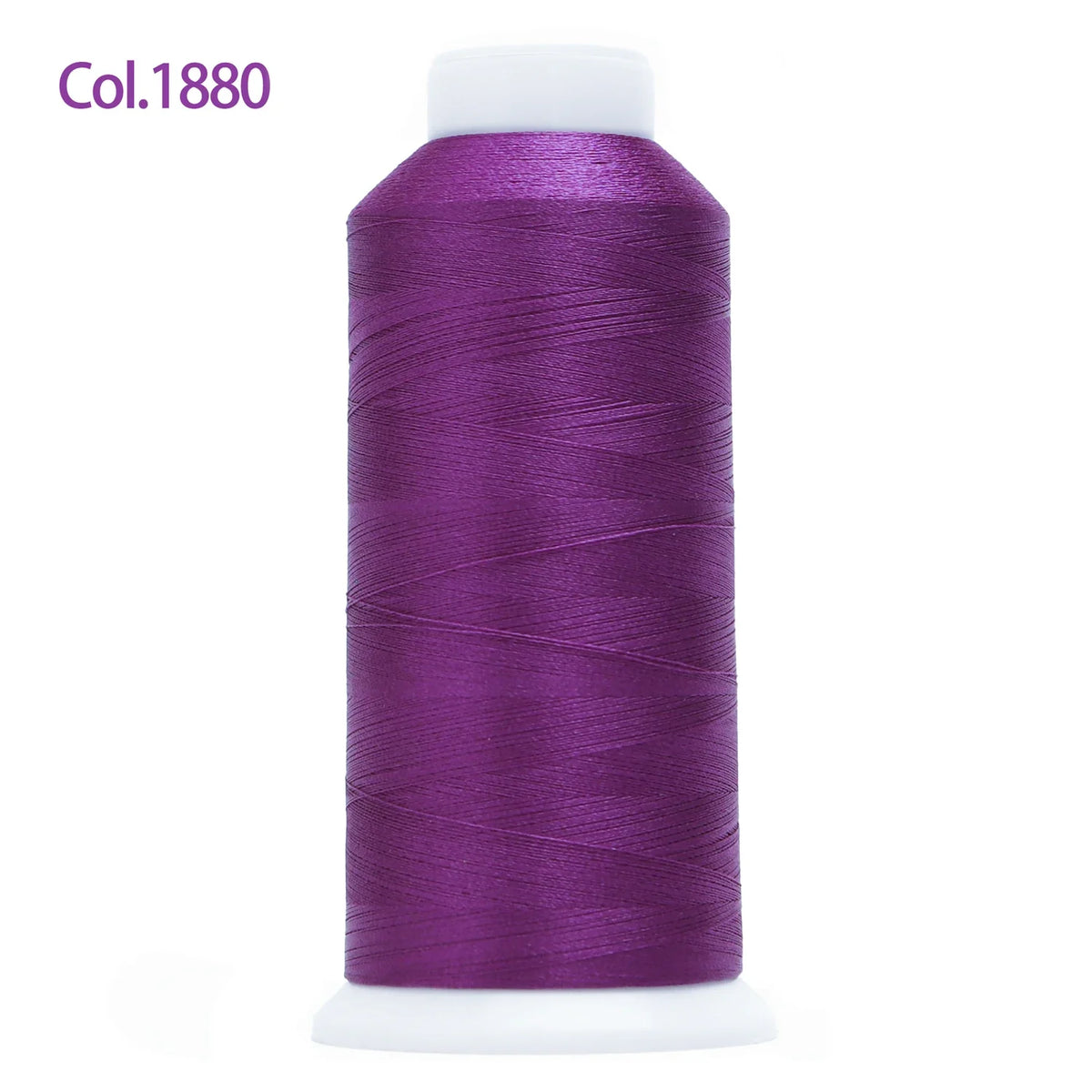 A spool of deep purple embroidery thread labeled Col.1880 with a white core.
