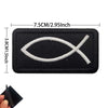 Black embroidered patch featuring a white cross design with dimensions 7.5cm/2.95Inch by 3.8cm/1.5inch.