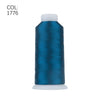 A spool of dark blue embroidery thread with a white core and cap.