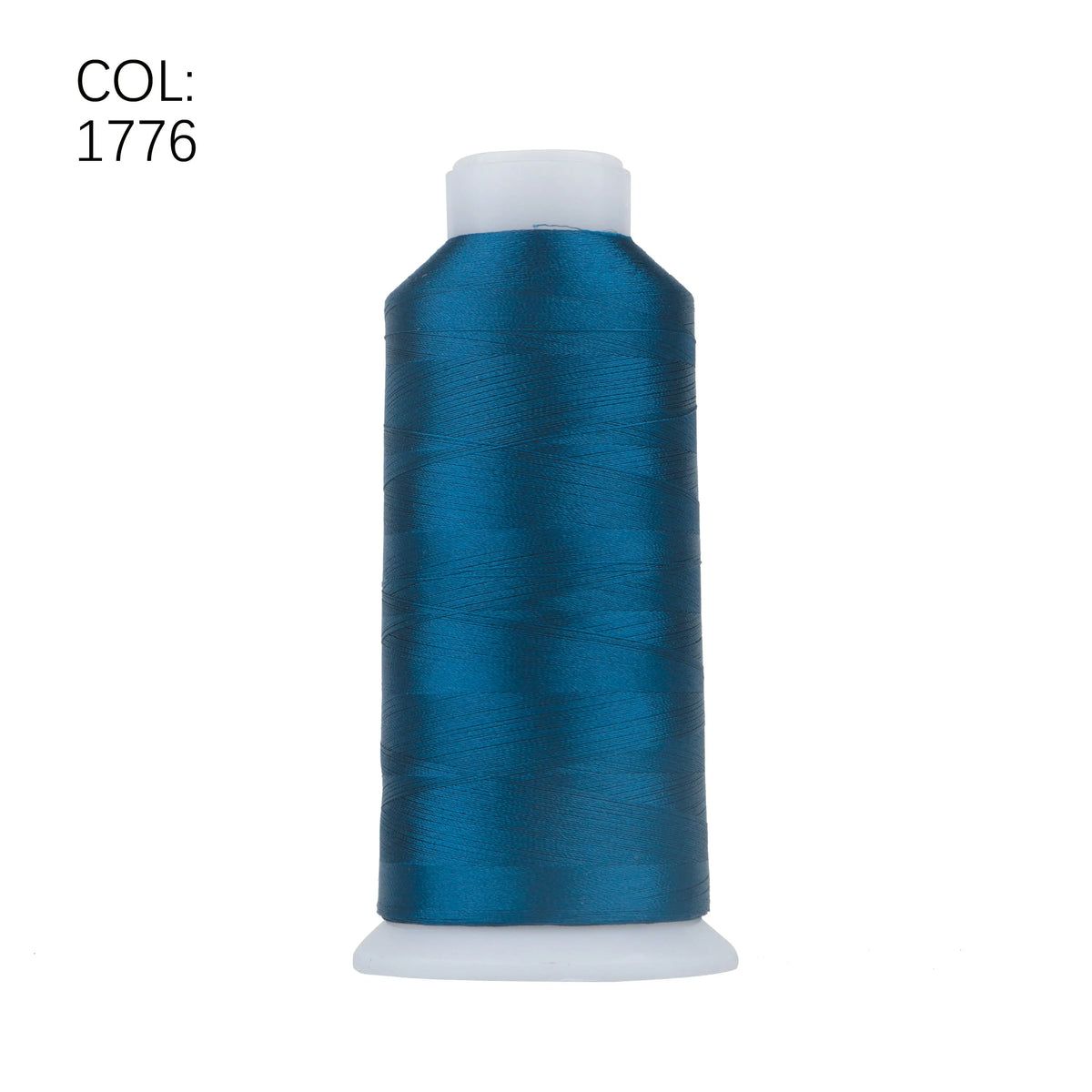A spool of dark blue embroidery thread with a white core and cap.