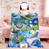 A colorful Frutiger Aero art throw blanket featuring various aquatic and nature themes for cozy use.