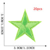 A green five-pointed star embroidery patch is shown, measuring 3cm or 1.2 inches across.