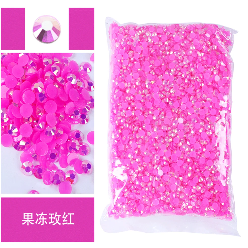 Bag of bright pink resin rhinestones and glitter for decoration