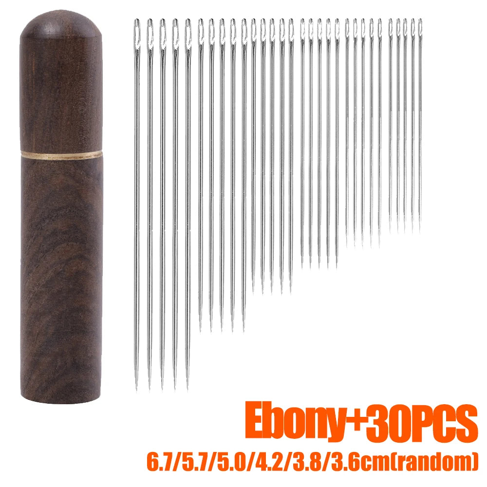 Ebony hand sewing needle set with 30 random sizes ranging from 6.7 to 3.6 cm