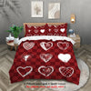 A red checkered heart pattern bedding set featuring two pillowcases and a quilt cover