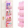 Pink foldable over-the-door storage organizer with multiple compartments for organizing items