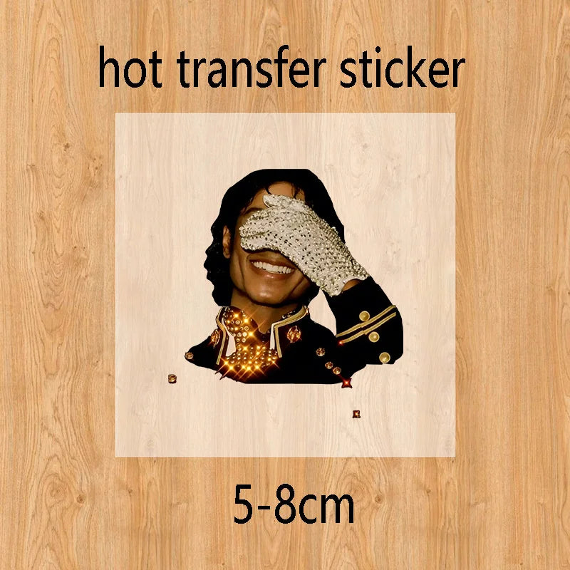 A close-up photo of a woman wearing a sparkling glove, used as a design for a hot transfer sticker.