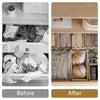 Before and after comparison of a foldable underwear organizer set showing organized storage.