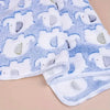 A light blue and white flannel pet blanket featuring a repeating elephant pattern for dogs and cats.