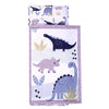 Toddler nap mat set featuring a pillow and fleece blanket with various dinosaur and animal patterns