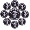 Set of six black embroidery patches featuring a skull and bones design with the text But Still In Pain
