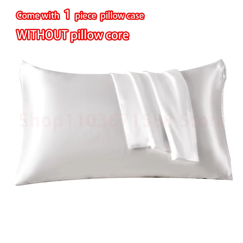 White satin pillowcase with envelope closure and a rolled fabric detail
