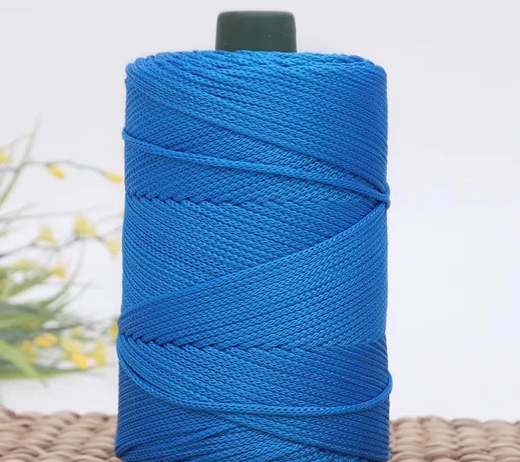 A spool of bright blue crochet ice rope used for DIY crafts.