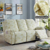 A beige heavy-duty chenille recliner sofa slipcover with a light green patterned fabric displayed indoors.
