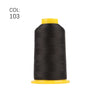 A spool of black high tenacity polyester embroidery thread with a yellow core.