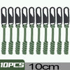 Ten detachable zipper pull sliders in a dark gray color, measuring 10cm long.