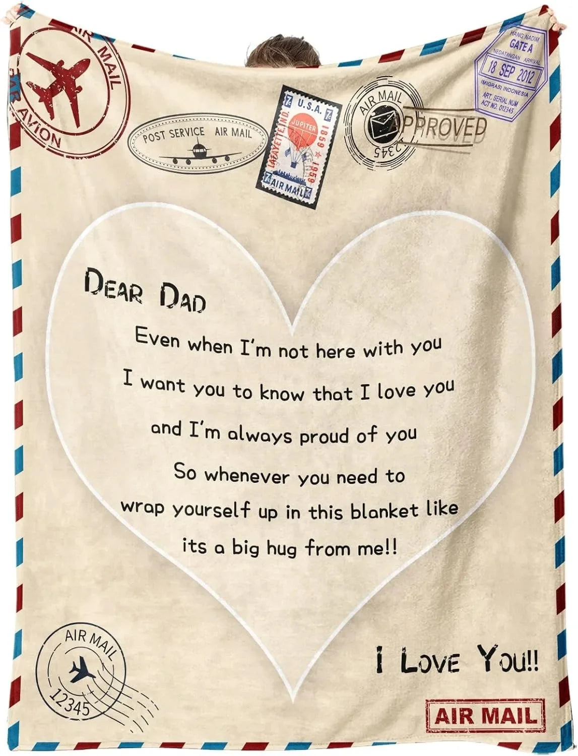 A printable knit blanket featuring a heart design and text expressing love and pride for a dad