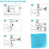 Five steps illustrating how to exchange a needle on a sewing machine.