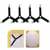 A set of adjustable triangle bed sheet clips in black and gold for securing bedding.