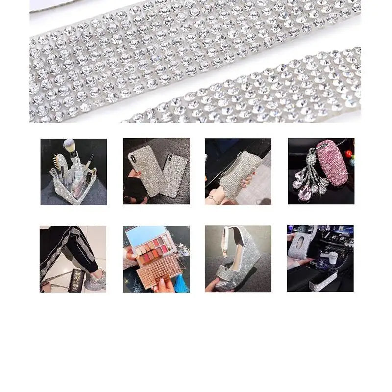 Silver crystal rhinestone sticker ribbon with diamond trim for crafts and decor