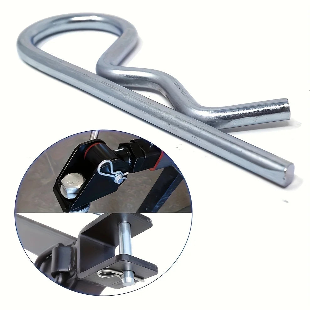 Galvanised steel cotter pin assortment with R-clips shown in various angles.