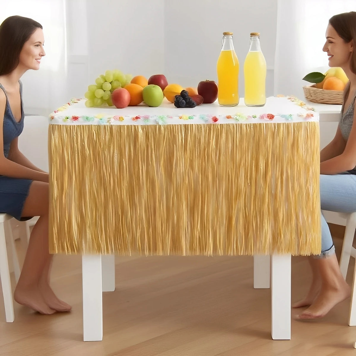 Tropical Raffia Grass Table Skirt for Luau & Beach Parties