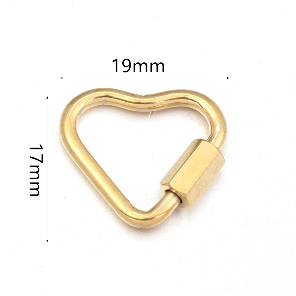 Gold stainless steel heart-shaped screw lock carabiner clasps for jewelry making