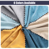A fabric swatch display showing six colors of waterproof sofa cover material folded and draped.