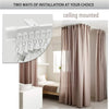 Two ways of installation for a flexible bendable curtain track, showing ceiling mounted and wall mounted options.
